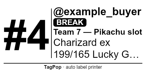 Example break label with the spot name